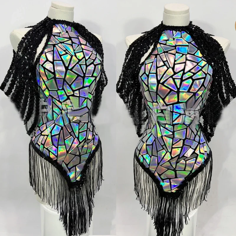 Vestido con flecos y espejos coloridos para mujer, ropa para fiesta en club nocturno, Dj, Gogo, ropa para actuación en escenario, traje Rave, disfraz de Drag Queen