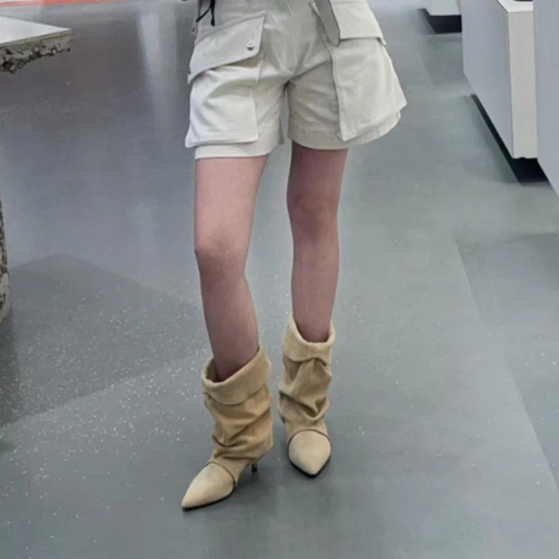 

Женские ботильоны на низком каблуке с острым носком, повседневные плиссированные ковбойские короткие ботильоны в стиле вестерн, модные ботинки для банкета и выпускного вечера на открытом воздухе