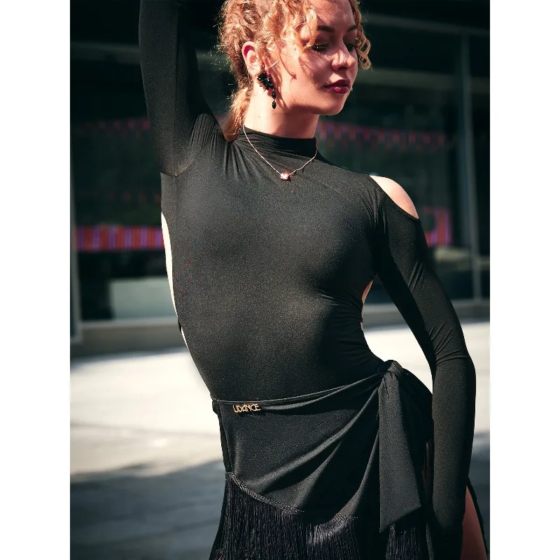 Customized UDANCE Latin Dance Outfit High-end Top Women's Special Practice Outfit Long Sleeved Shoulder Length Bodysuit A139