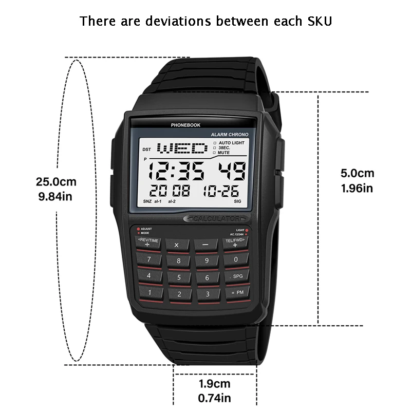Wielofunkcyjny kalkulator Zegarek LED Elektroniczny zegarek Cyfrowy sportowy Wodoodporny komputerowy styl Męski top Luksusowy