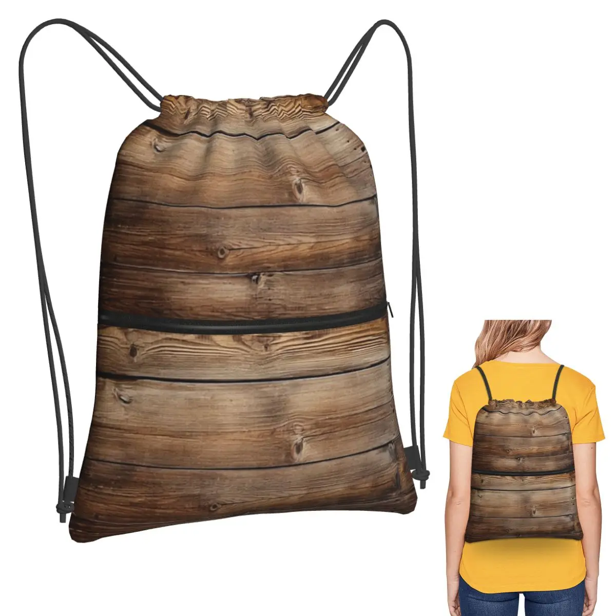 Wood Grain Retro Backpacks Multi-function Drawstring Bags Storage Bag Book Bags for Travel School