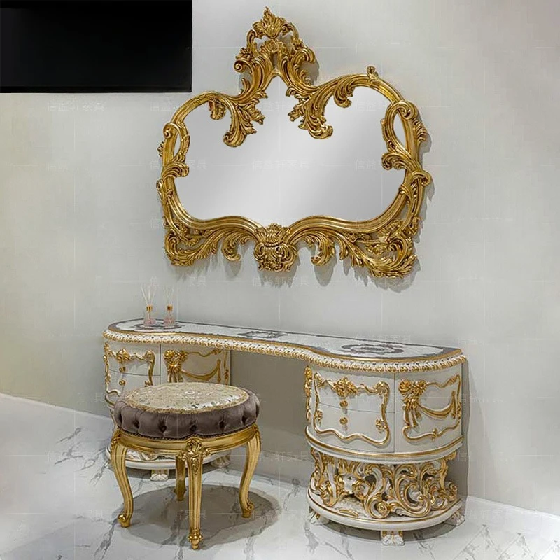 European mahogany dressing table French bedroom dressing table mirror stool combination villa princess dressing table furniture
