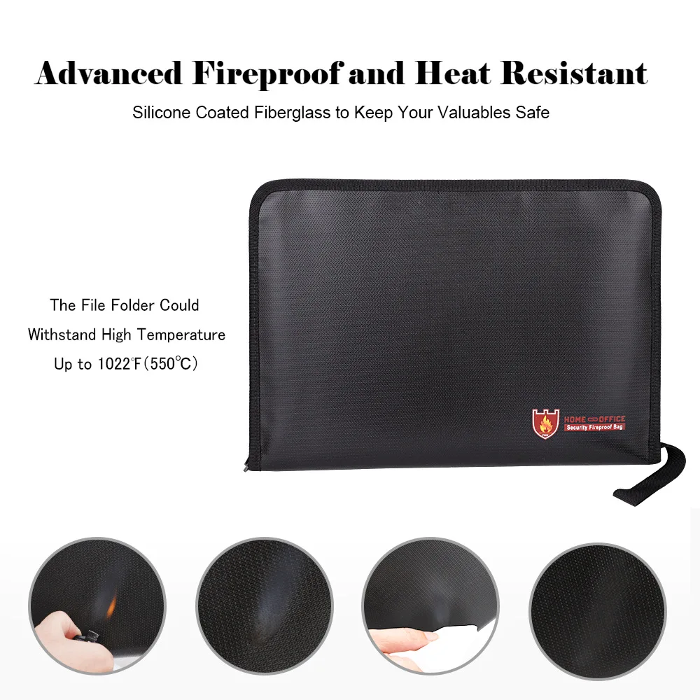 Borsa portadocumenti portatile ignifuga resistente all'acqua borsa sicura per cartelle di denaro di grande capacità con chiusura a cerniera a 12 tasche in formato A4