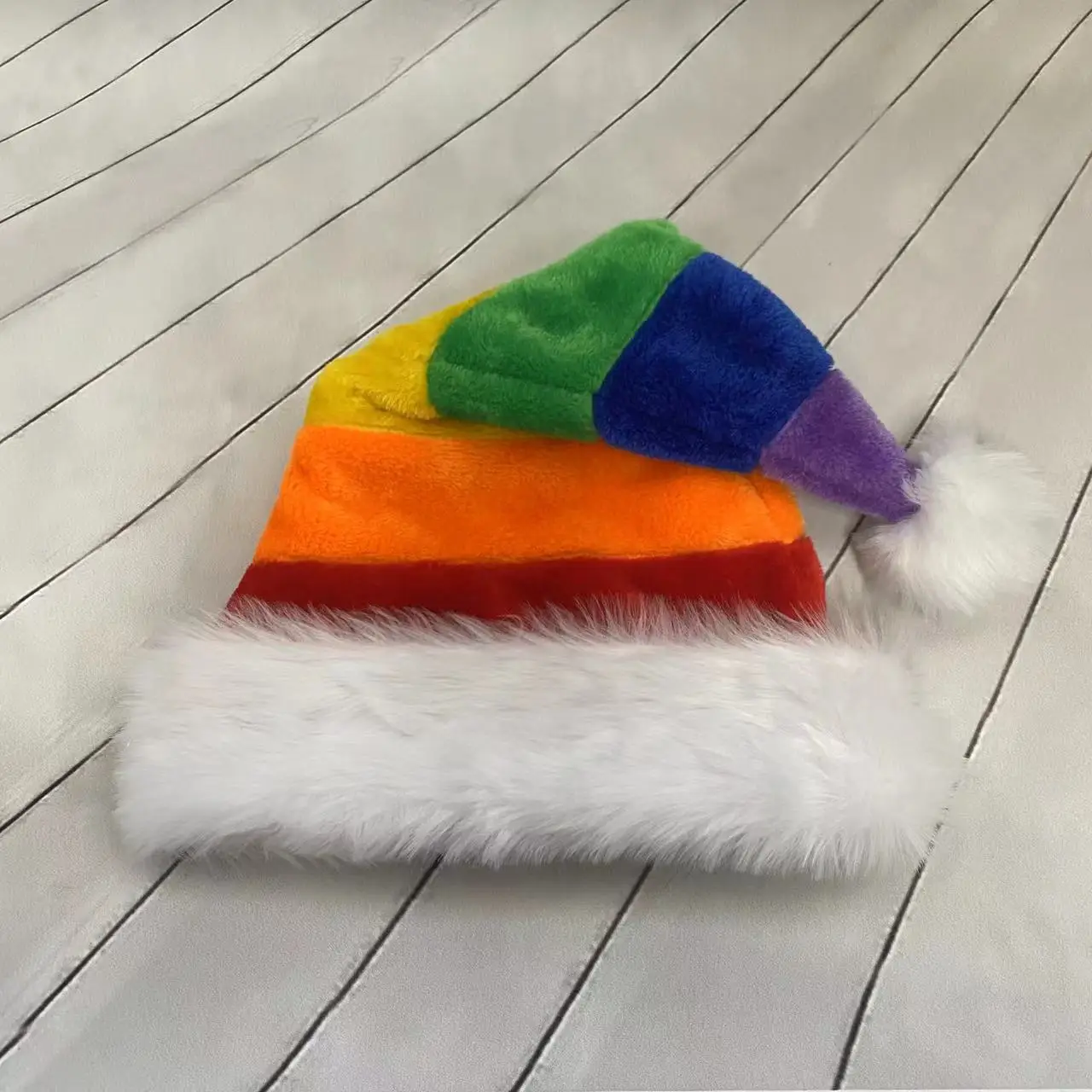 Cappello di peluche natalizio con cuciture colorate, atmosfera personalizzata, cappello decorativo, nuovo, 2024,32*54cm