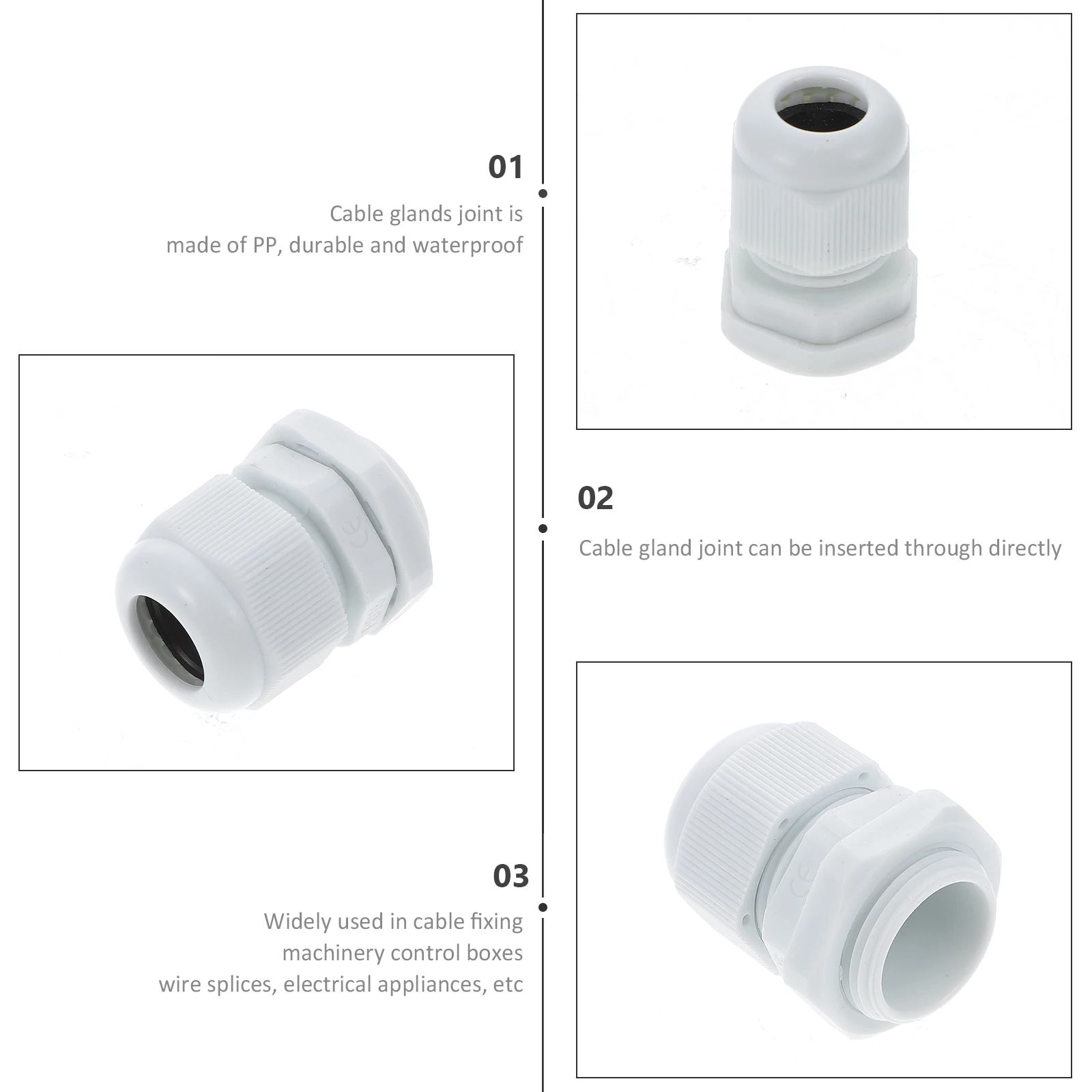 

100 Pcs Cable Gl Strain Relief White PP Connector Waterproof Cord Joints Excellent Wiring Structure Outdoor Lighting