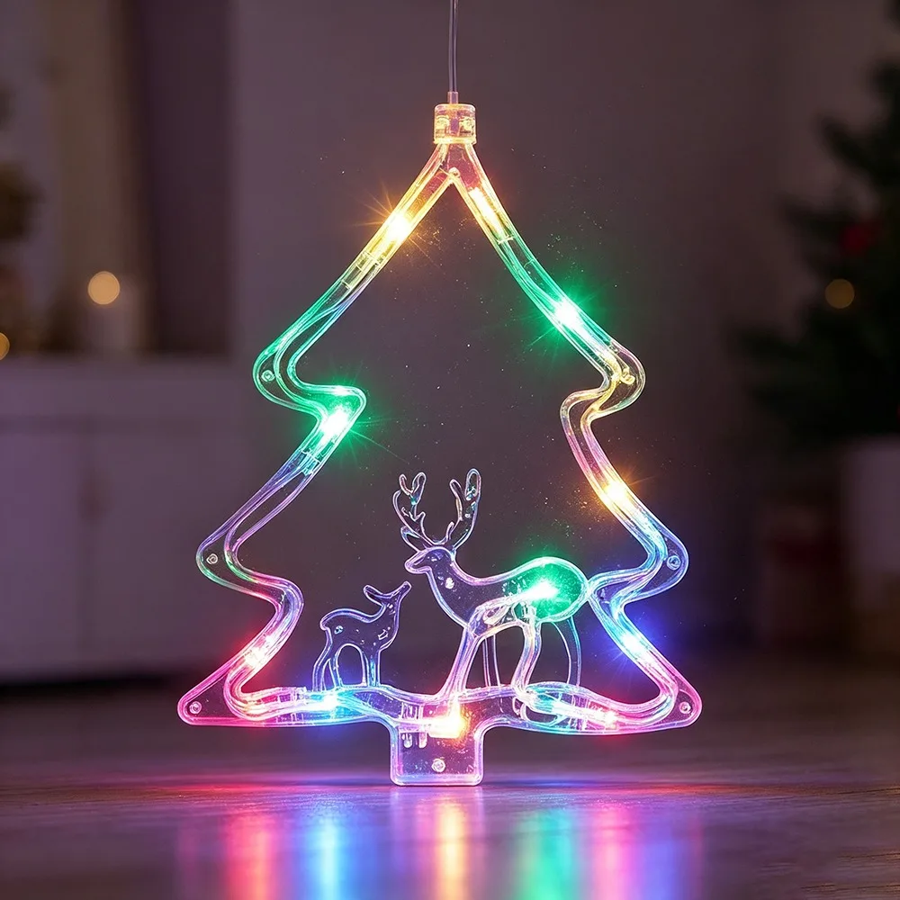 Battery-Operated Christmas Suction Cup Light Hanging Design LED Illumination Suction Cup Decorative Lamp Santa Figure Design