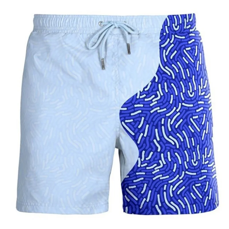 3D Printed Color Block Short Pants For Men Abstract Geometric Pattern Board Shorts Summer Casual Quick Dry Sports Swim Trunks