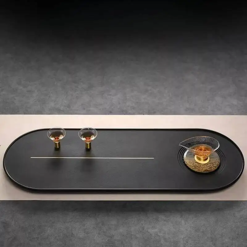 Stone Plate Tea Tray Drip Desk Serving Ceremony Luxury Table Black Tea Tray Coasters Hospitality Bandejas Home Decorationgs