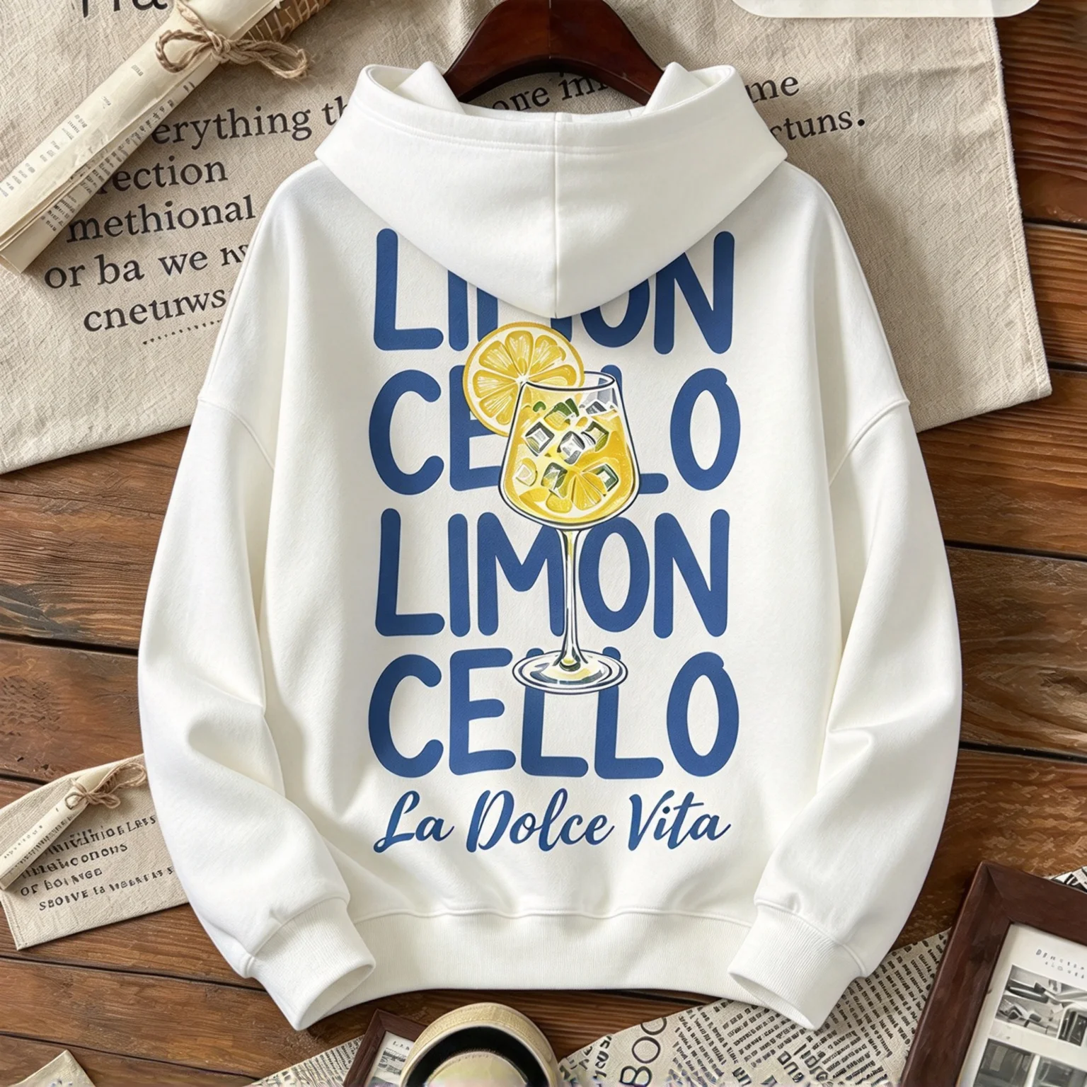 Cute lemon fruit pattern loose plant-style hoodie with retro country style and vintage aesthetic suitable for both men and women