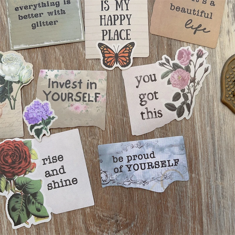 20 قطعة عتيقة الأزهار الإنجليزية عبارة ملصق غير المرغوب فيه مجلة الكولاج الجمالية فراشة كلمة إيجابية ملصق سكرابوكينغ المواد #5