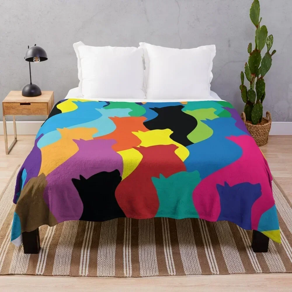 

Rainbow Colorful Cat Collage Pattern Throw Blanket Faux Fur Soft Warm Blanket for Bed