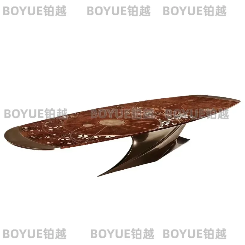 Luxury Star Map Solid Wood Dining Table Modern Creative Metal Base for Villa Restaurant High End Art Furniture