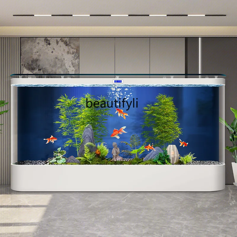 Fish tank aquarium against the wall, living room floor company's new integrated hot bending filter cycle