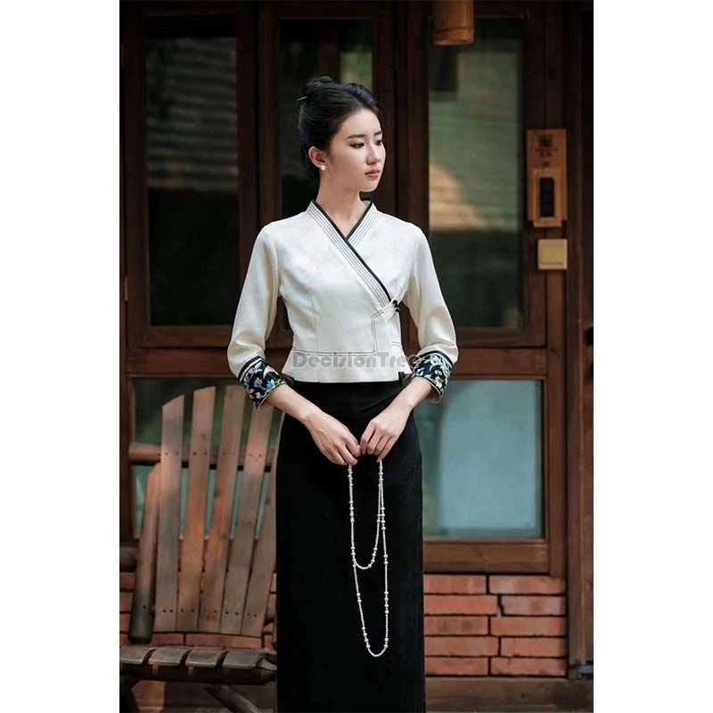 

2024 yunnan characteristic ethnic women garment temperament slimming chinese style tea clothes simple elegant thailand clothing