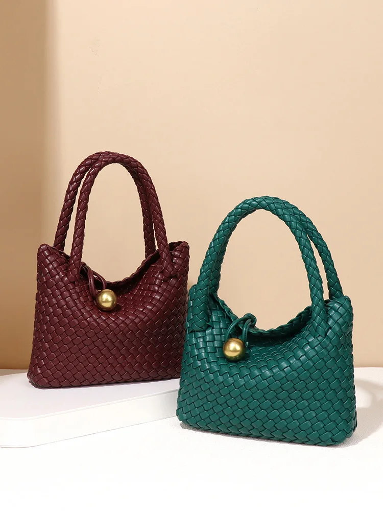 Crossbody Women's Handbag Luxury Shoulder Bag Pure Handmade Woven Vegetable Basket Clutch Bag Vintage European Style PU Casual