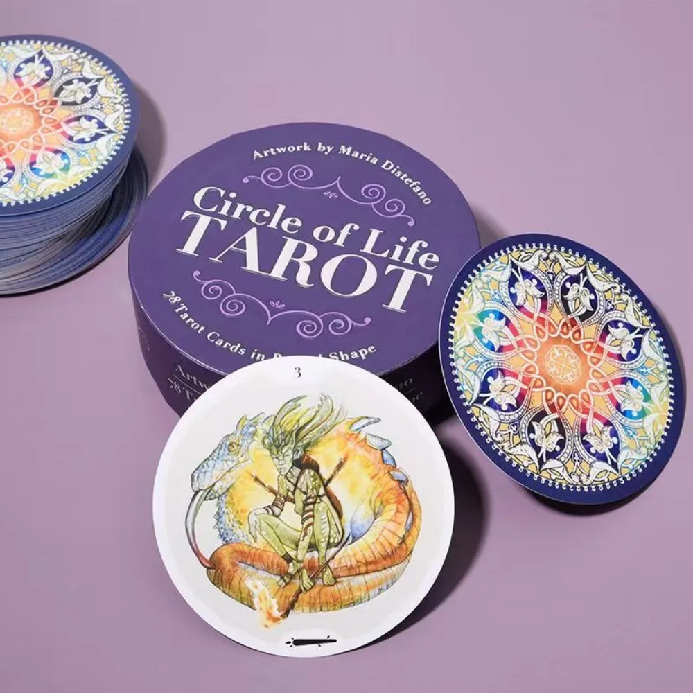 Circle of Life Tarot Deck 78 Tarot Cards In Round Shape with Guidebook for Beginners In Rigid Box 10*10cm