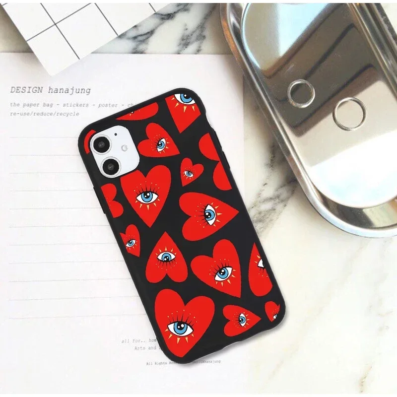 Turkey Evil Eyes Phone Case for iPhone 16 15 14 13 11 12 Pro MAX Mini SE XS XR X 7 8 Plus Heart Black Silicon Soft Cover Fundas