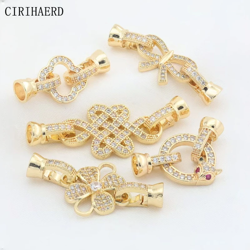 

Women's Necklace Clasps 14K Gold Plated Inset Zircon Flower Buckle For Bracelet Jewelry Making DIY Accessories Connector Clasps