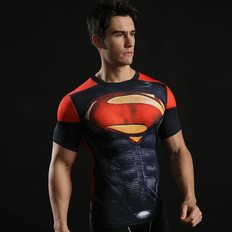 Compression Running shirt Men 3D Printing Short Sleeve Sport Acitve Wear for Male Gym Clothing Fitness Bodybuilding Workout Tops