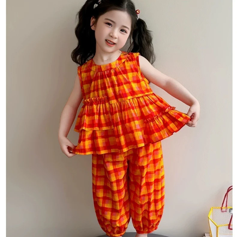 Girls Suit 2026 Spring and Summer New Childrens Wear Korean Girl Baby Fashion Bright Color Padded Shirt and Pants Two-piece Set