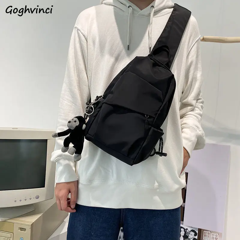 Men Crossbody Bags Harajuku Portable Simple Black Shoulder Nylon Bag Couple Korean Casual Chest Cross-body All-match Handbags