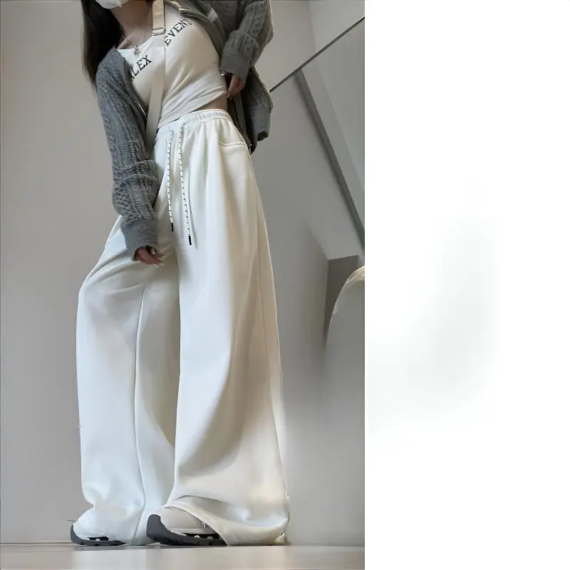 Pantalones de pierna ancha Reen Girls para mujer primavera Modal BF College plisados lechoso tierno melocotón personalizado pantalones con bandas ligeras neutrales