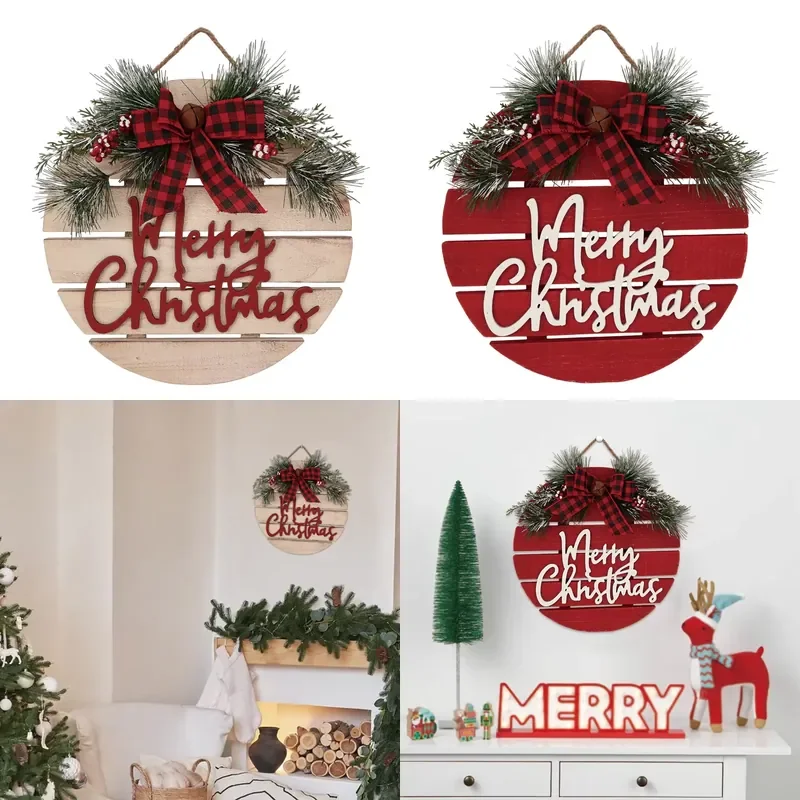 Round Wooden Door Christmas Decorations Holiday Home Decor Welcome Signs 85 Percent MDF 15 Percent Polyester
