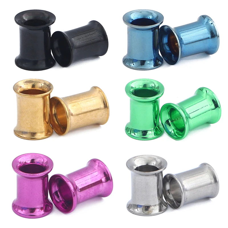 2pcs Stainless Steel Screw Ear Flesh auricle Tunnel Plugs Thread Double Flared Hollow Ear Expander Gauge Piercing Body Jewelry