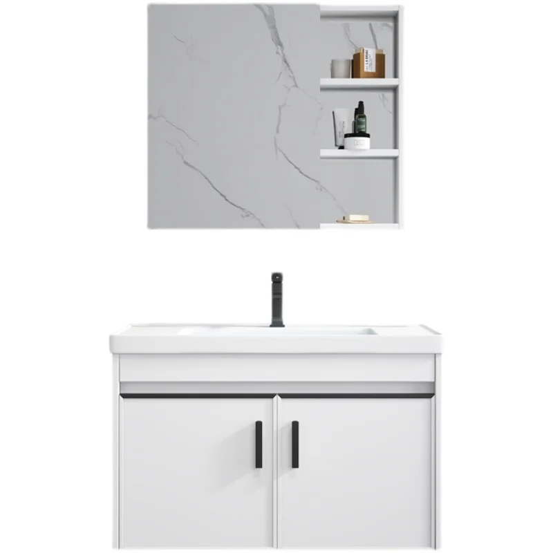 Modern light luxury simple white space aluminum bathroom cabinet combination washbasin waterproof and moisture-proof bathroom