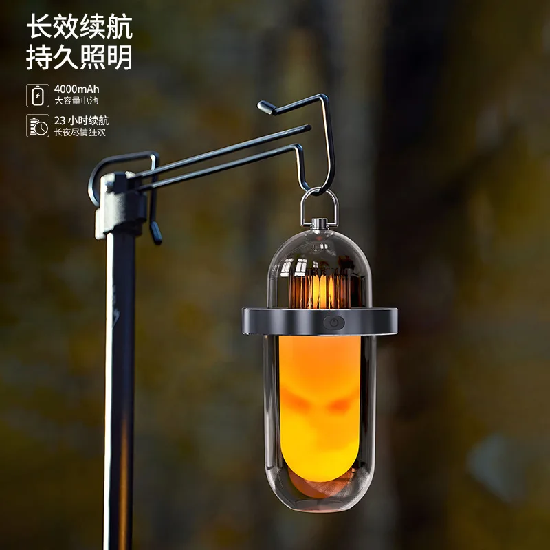Portable LED Camping Lantern with Flame Sound And Atmosphere Small Horse Lantern for Tent Lighting Various Colors