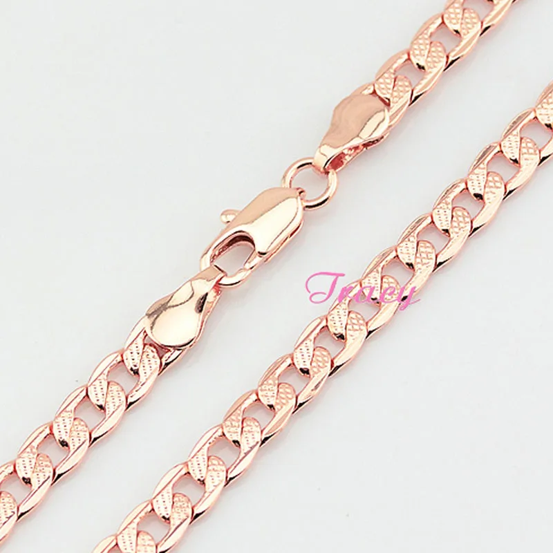 Mens Womens 5mm Width Rose Gold Color Hammer Flat Curb Carve Necklace