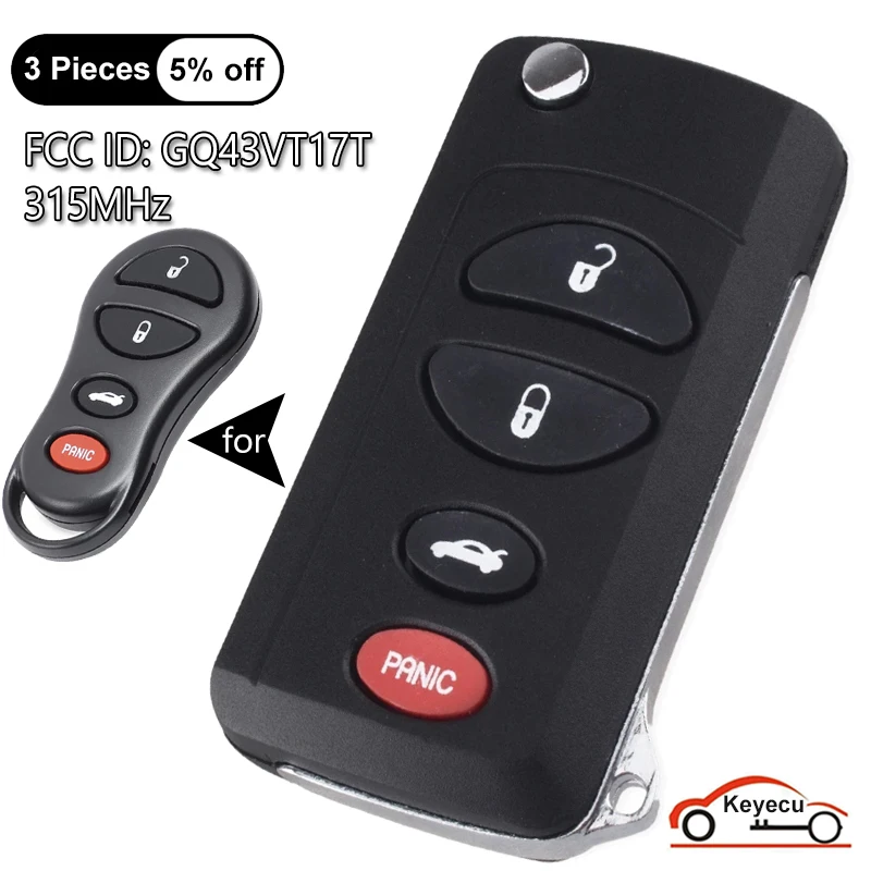 KEYECU 4 Buttons for Dodge Stratus Viper for Chrysler 300M Concorde Intrepid Sebring Auto Flip Remote Key Fob 04602260 GQ43VT17T