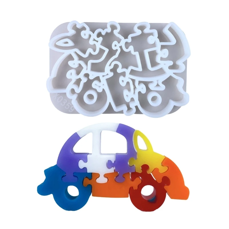 Flexible Silicone Mold Car Puzzle Toy Shaped Decoration Mould Temperature Resistant Mould for Preschool Learning Tool