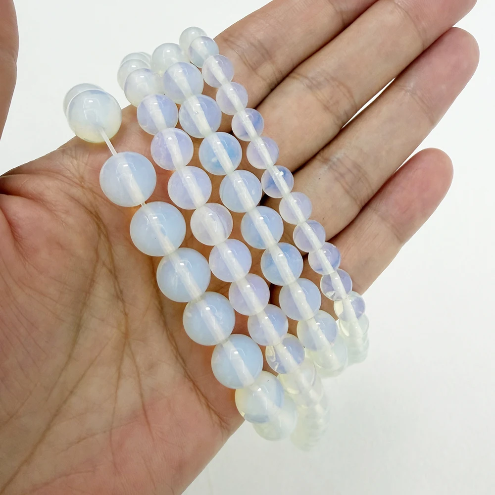 Natural Stone Smooth White Opalite Quartz Loose Beads 15