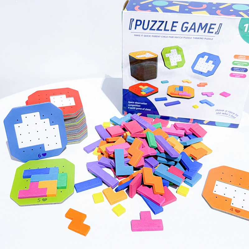 Mainan Puzzle Desktop Kreatif 3D, mainan matematika Tangram, papan bangunan bentuk warna, permainan untuk hadiah pendidikan anak-anak