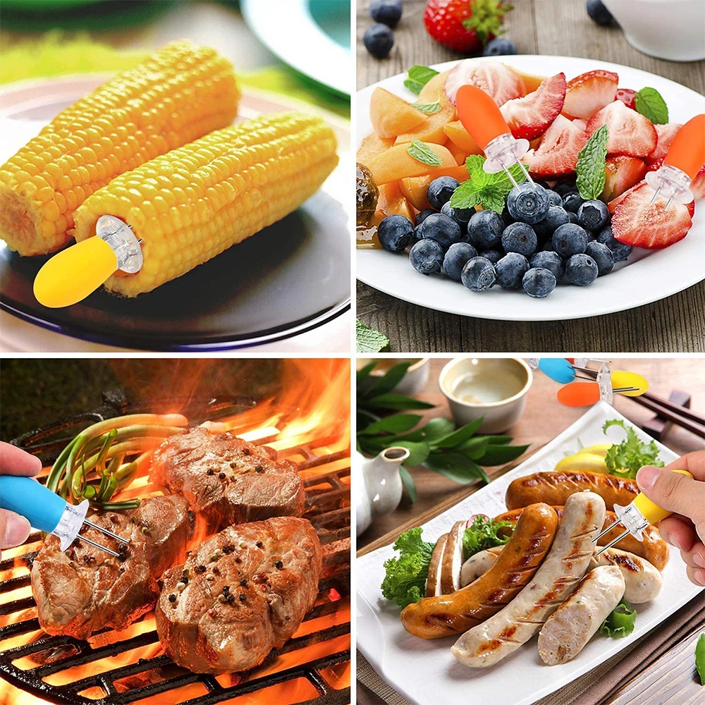LMETJMA 12pcs/set Corn Holders Stainless Steel BBQ Corn Holders Barbecue Hot Dog Meat Forks BBQ Accessories KC0460