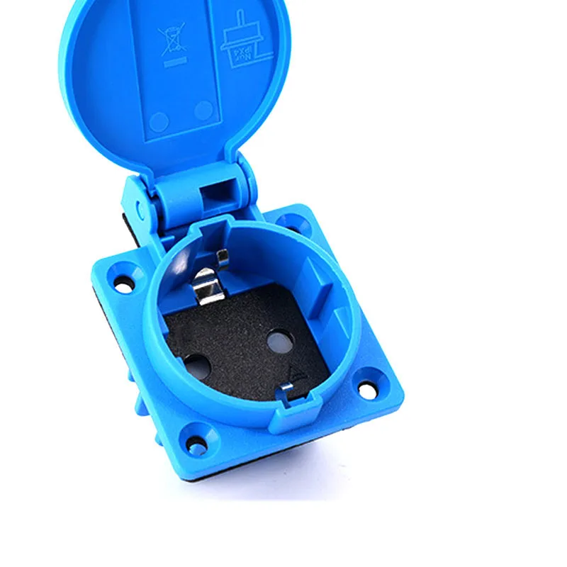 Black IP44 16A 250V electrical AC power socket European universal industry with waterproof cover German standard wiring socket