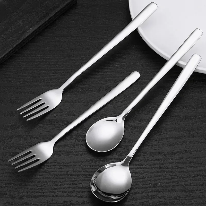 New Long Handle Spoon and Fork Household Kitchen Soup Spoons Fruit Forks Cutlery Set Dessert Coffee Teaspoon Flatware Utensils