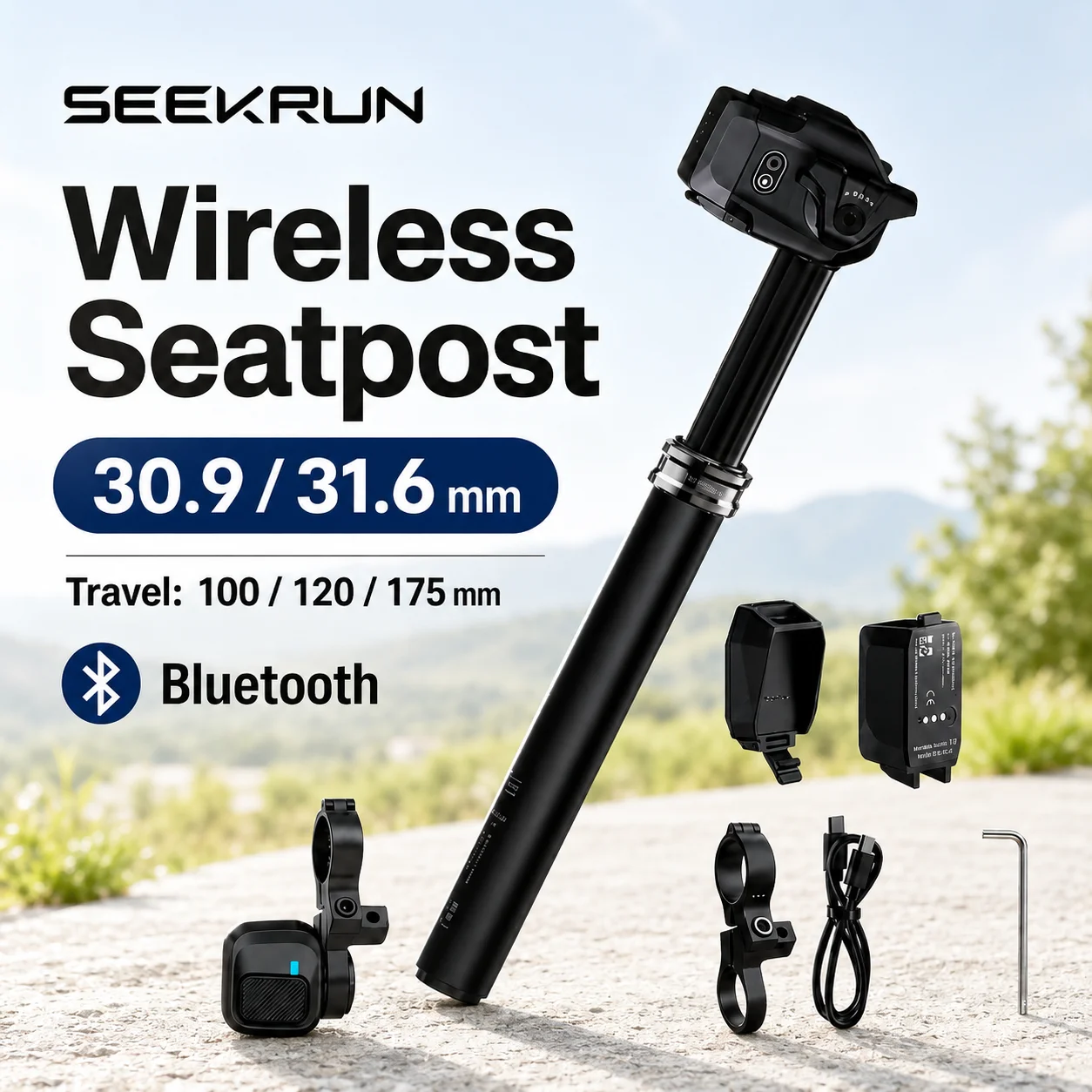 AliExpress NONE SEEKRUN S7 Bluetooth Wireless Dropper Seatpost MTB Mountain Bicycle Saddle Post 30.9mm 31.6mm 100/120/150/175mm Travel