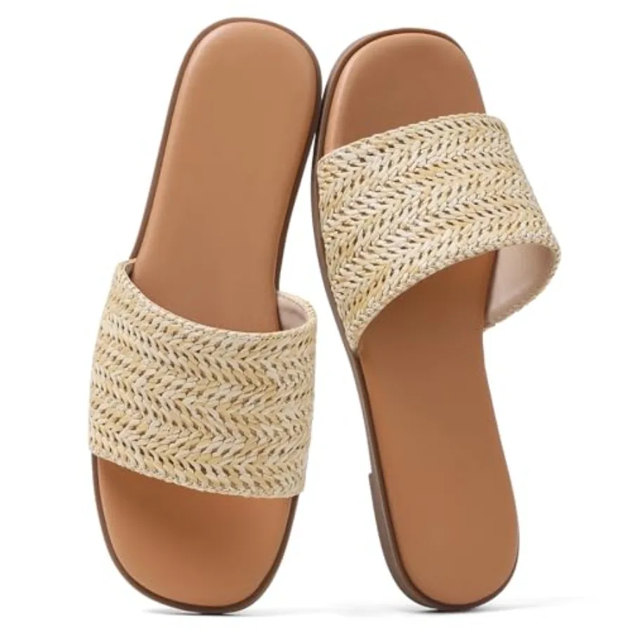 

Slides Sandals for Women Basic Slip On Flat Sandals Open Toe Comfort Beach Sandals Slippers for Casual Dressy Summer