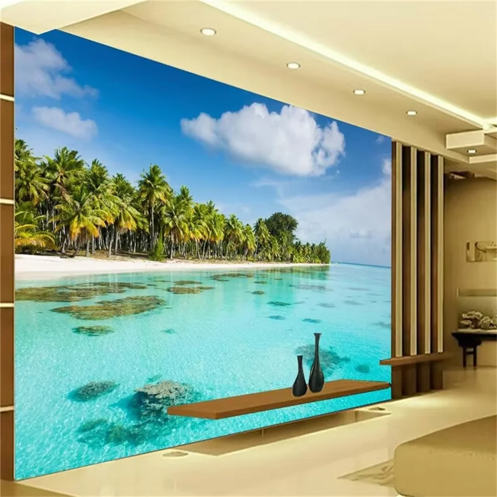 

Custom papel de parede 3D flooring Beach Shallow Background photo Wallpaper for Living Room Large mural wall paper home decor