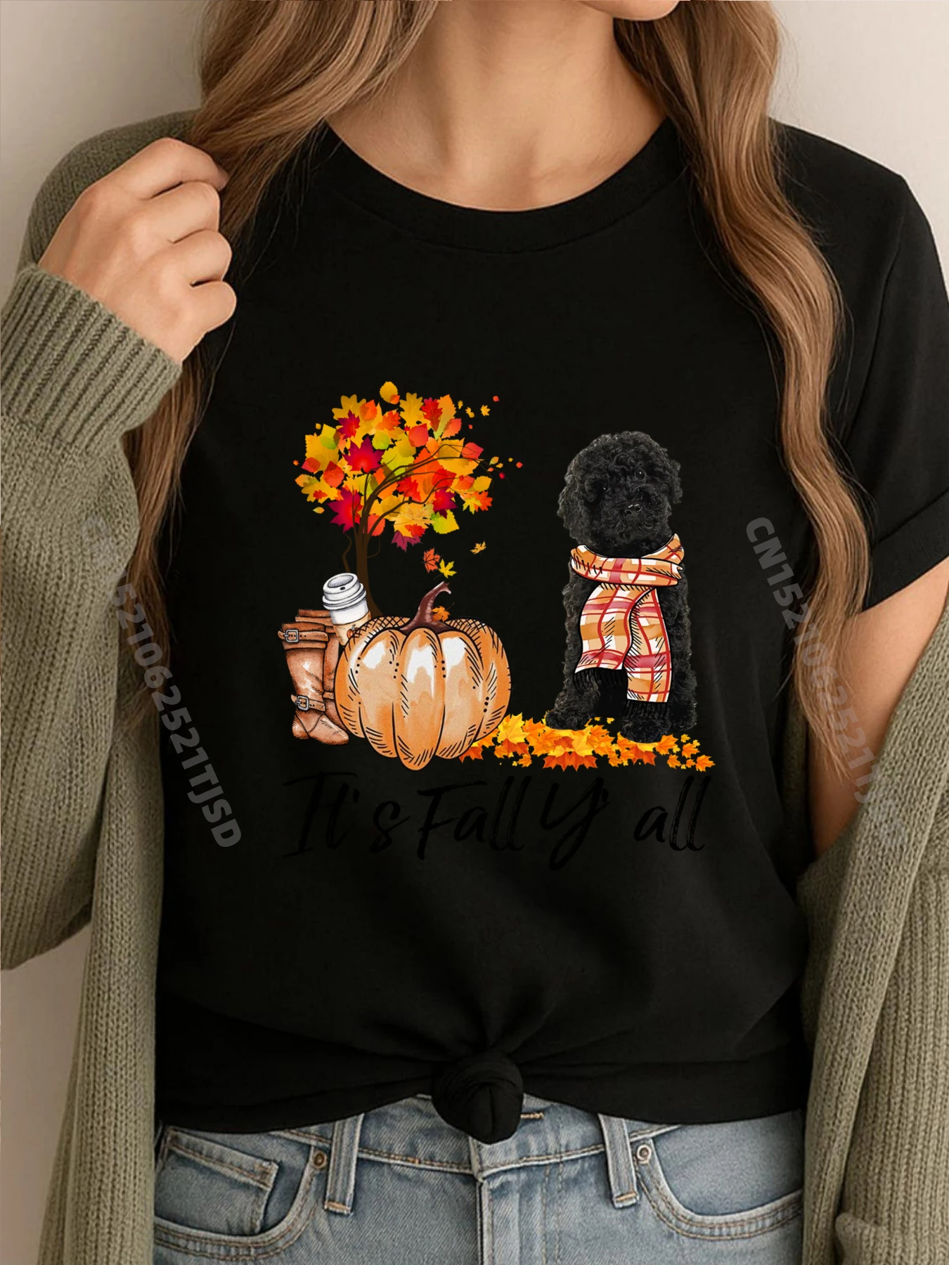 

Черная Labradoodle It s Fall Y all Тыква Осенняя футболка большого размера Мужская свободная футболка Camisetas