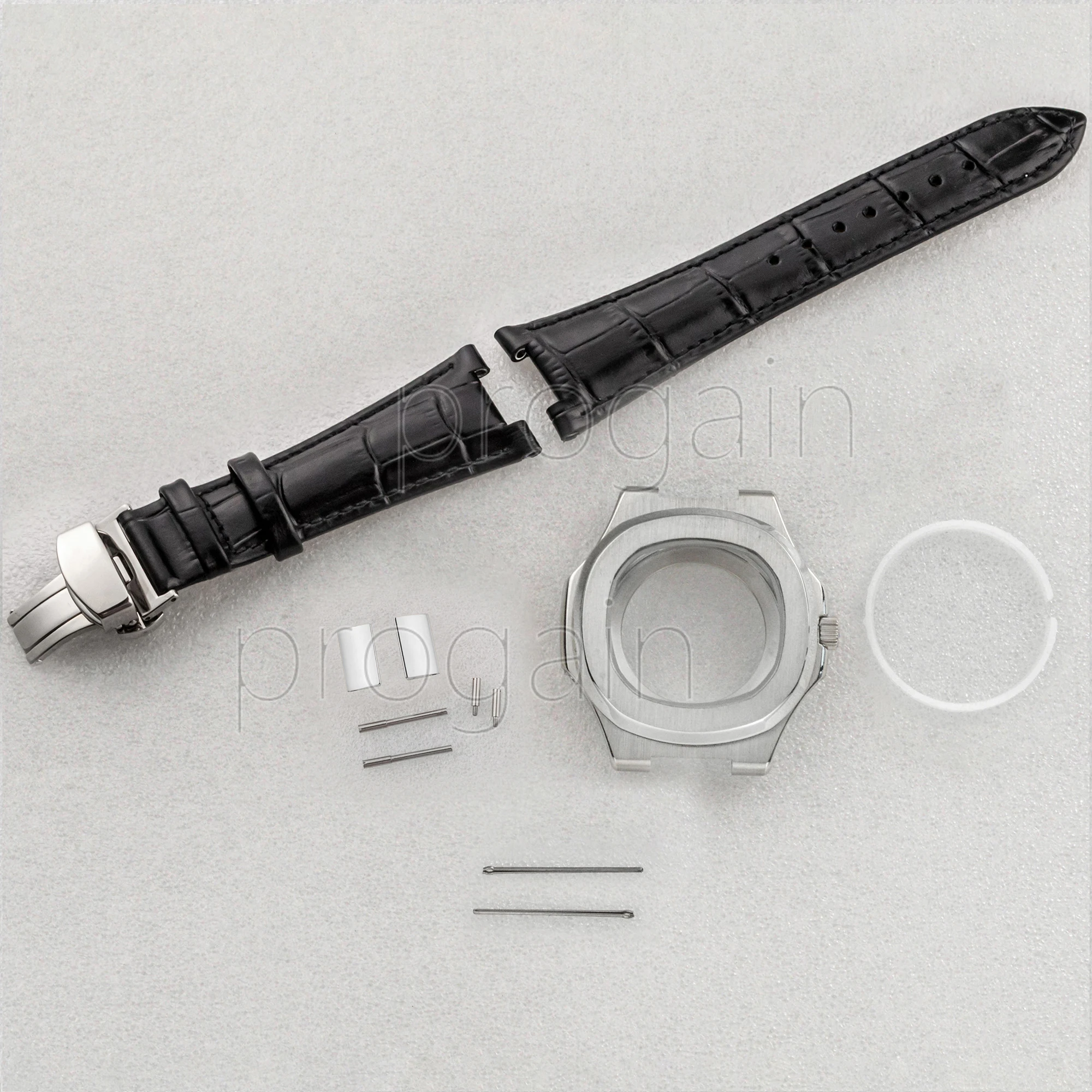 316L Stainless Steel NH35 Watch Case Genuine Leather Watchband Bracelet fit Nautilus NH35 Mechanical Movement 30.5mm Dial Parts