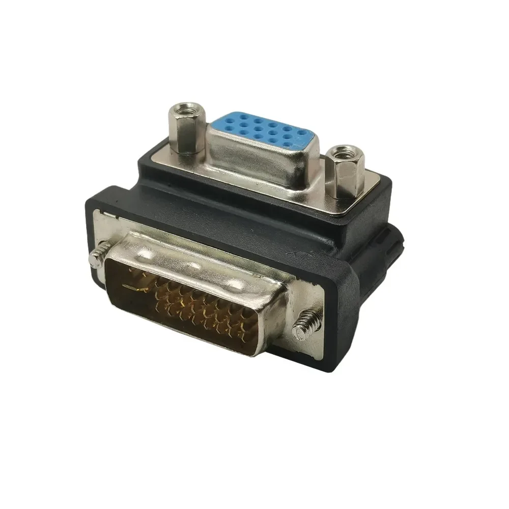 Adaptador convertidor DVI macho a VGA hembra de ángulo recto de 90 grados adaptador convertidor DVI-I 24 + 5 HD adaptador VGA de 15 pines a DVI 24 + 5