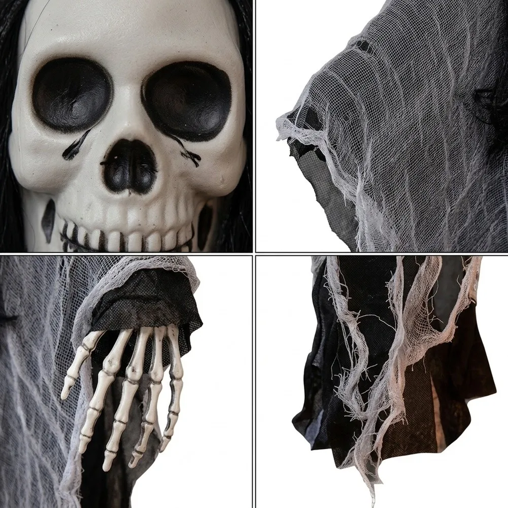 Hanging Halloween Decor for Outdoor Indoor Use Featuring Spectral Skull Hand and Terrifying Cloth Skeleton for Themed Events