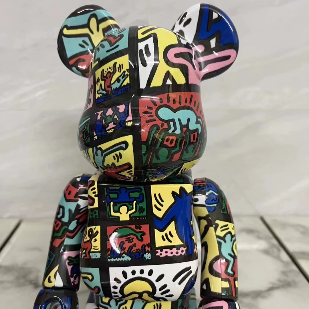 Bearbrick-Ours en peluche Harlem en plastique ABS, décoration de bureau, pun@ RBRICK, 28cm de haut, cadeau tendance pour la journée de Léon, beurre, 400%