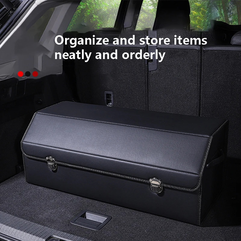 صندوق تخزين متعدد الأقسام قابل للطي من جلد البولي يوريثان باللون الأسود بسعة كبيرة مع مقابض معززة مقاومة للماء