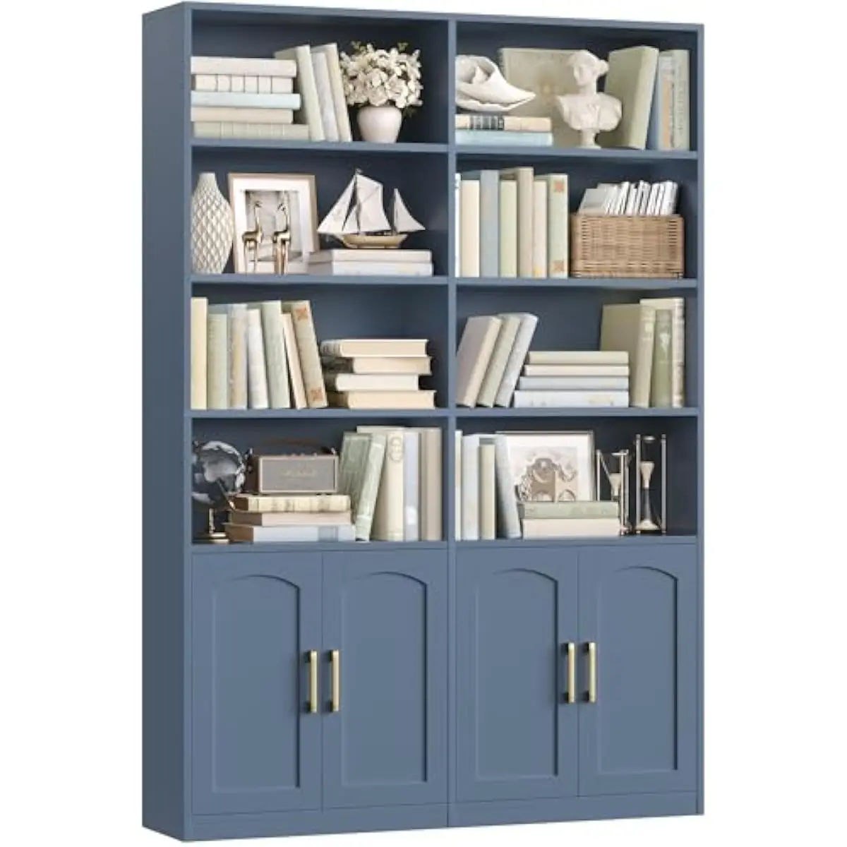 Tall Freestanding Bookshelf with Enclosed Cabinets and Open Shelves | 6-Tier Rectangular Modern Storage Unit for Library Living