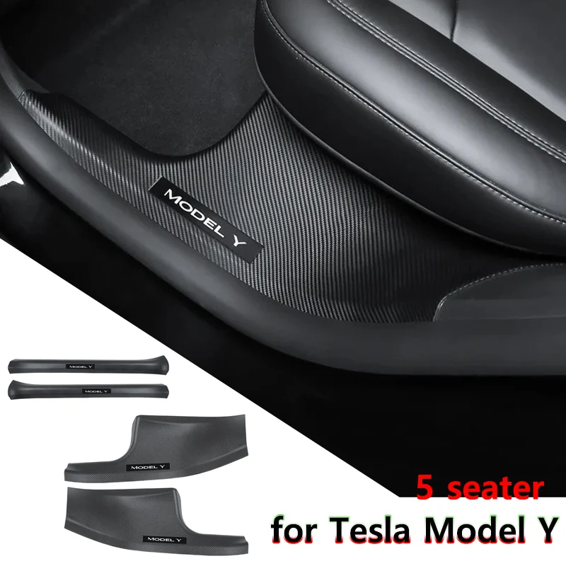 for Tesla Model Y 2023 Front Rear Door Sill Protector Cover Carbon Anti Kick ABS Pedal Guards Inner Strip Parts MY Accessories