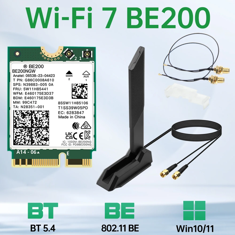 WiFi 7 BE200 Antenna Set BT5.4 802.11BE M.2 Wireless WiFi Card 2.4G/5G/6Ghz Network Adapter For Win10/11